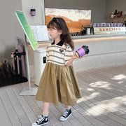 儿童拼接连衣裙女童洋气短袖裙子，大童装韩版短袖，上衣2023夏装