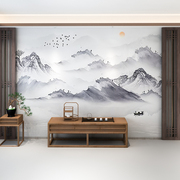 新中式山水风景画墙纸客厅，电视背景墙壁纸水墨，淡雅8d壁画影视墙布
