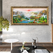 手绘油画聚宝盆现代中式山水风景客厅装饰画办公室沙发背景挂画