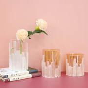 现代轻奢天然晶石水培玻璃花瓶摆件套装烛台样板间插花器家居饰品