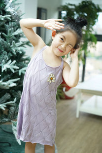 女童连衣裙2023夏季香芋，紫纯棉棉花朵背心，裙针织棉洋气吊带裙