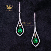 royal珠宝1.45ct素面祖母绿耳饰，女钻石18k金镶嵌(金镶嵌)轻奢日常佩戴送礼