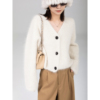 BELIN 纯色羊毛开衫女宽松显瘦V领单排扣长袖保暖针织毛衣外套厚