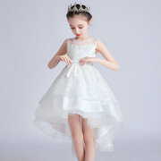 儿童蓬蓬裙公主裙夏季拖尾礼服，婚纱裙子演出服，女童白色背心连衣裙