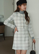 日本dholic2月粗花呢格纹短夹克，&无袖连衣裙套装174113