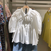 ur&bm2024春夏法式气质蕾丝，边娃娃领白色，衬衫短袖上衣女ins