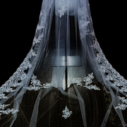 重工头纱新娘结婚主婚纱超仙森系蕾丝长款大拖尾头纱婚礼搭配头饰