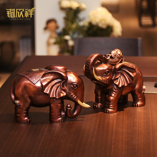 铜欣祥黄铜大象摆件一对大号新中式家居桌面装饰品客厅办公室