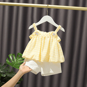 女宝宝夏装套装一岁女童网红套装，0洋气3小童夏季韩版吊带两件套潮
