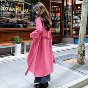 极速玫红色呢子大衣女，冬季2024韩版今年流行宽松中长款毛呢外