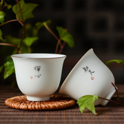景德镇紫口品茗杯六度手绘高白釉(高白釉，)陶瓷器小茶杯子个人书法杯品杯