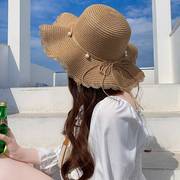 女士草帽海边度假太阳帽子女式网红沙滩帽女款夏天遮阳帽大沿防晒