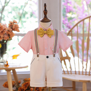 儿童西装套装夏季2023花童男童周岁礼服男宝宝主持小西服粉色