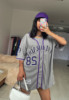2024夏季美式街头灰紫色数字字母运动嘻哈宽松短袖棒球服外套