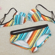 K704ins泳衣女斜条纹钢托款三角比基尼海滩度假泳装38B