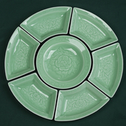青瓷拼盘家用牡丹造型陶瓷菜盘中式餐具组合盘子创意碗碟套装餐具