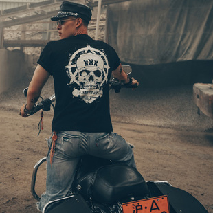 暗黑摩托机车摇滚金属乐队硬核，铁拳骷髅头衣服，泰国潮牌短袖t恤男