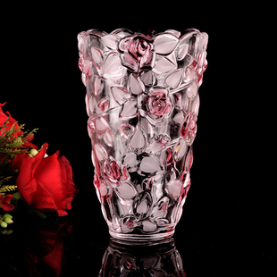 弗莱文茨水晶玻璃玫瑰花瓶 欧式水培植物富贵竹花器 台面茶几客厅