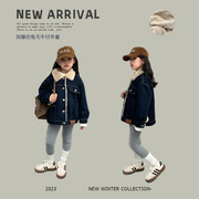 儿童牛仔棉衣外套2023冬季女童宝宝时尚，韩版加厚加绒棉服