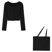 黑色长袖针织小开衫女装春季外搭短款防晒衣薄款修身空调上衣外套