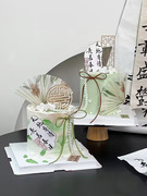 中式国潮皮绳蝴蝶结甜品台蛋糕装饰摆件木质木雕屏风扇子折扇插件