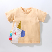 女童奶黄色T恤宝宝短袖上衣儿童夏季童装婴儿纯棉半袖上衣独角兽8