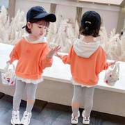 女童连帽卫衣宝宝春款上衣2023韩版洋气公主时髦假两件小童春秋装
