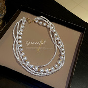 韩国东大门时尚多层珍珠项链锁骨链颈链夸张个性项饰品女