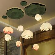 现代新中式荷花吊灯茶楼，餐厅客厅过道灯具，莲花仿古典中国风灯饰