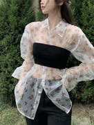 透明花衬衫女夏季长袖薄款设计感小众别致法式碎花上衣