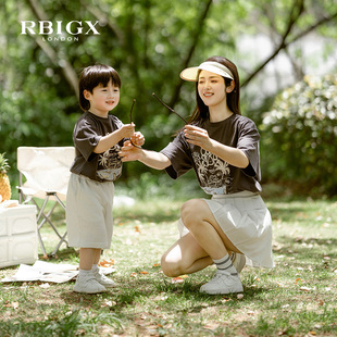 rbigx瑞比克夏季一家三口亲子装，男女儿童圆领，t恤母子短袖套装