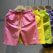 粉色冰丝短裤男夏季薄款潮流宽松速干运动裤子美式潮牌沙滩五分裤