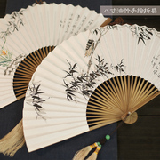 吉善8寸30方折扇空白中国风油竹男题字宣纸戏曲古风手绘纸扇子