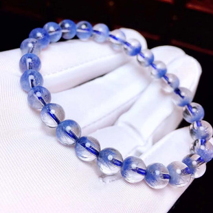 魅晶天然原矿水晶晶体通透白体蓝发晶顺发单圈圆珠手链