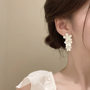 925银针高级感仙气白色花朵耳环气质长款耳坠女夏季小众设计耳饰