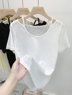 设计感露肩t恤女短袖2022年夏季韩版宽松显瘦白色半袖衫体恤t