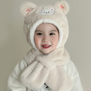 儿童帽子冬季宝宝围巾两件套韩版女童一体毛绒帽防风围脖男童保暖