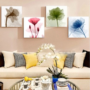 现代简约客厅装饰画沙发背景墙挂画餐厅卧室床头画淡雅透明花挂画