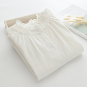 森女系 法式甜美蕾丝立领白色长袖衬衫女春秋小众设计肌理感衬衣