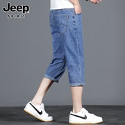 jeep吉普牛仔短裤男士，夏季薄款宽松七分裤，潮牌运动休闲五分中裤子