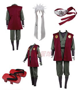 动漫cosplay服装火影忍者自来也装1代仙人，装木屐假发头带全套