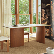 美式复古实木洞石岩，板桌餐桌椅组合中古风小户型，现代简约法式家用