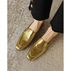 Kmeizu用心做好鞋~乐福鞋女2023年粗跟小皮鞋中跟金银色单鞋