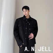 韩国版男装东大门23春学生，潮黑玫红色金属，工装鹿皮绒口袋夹克外套