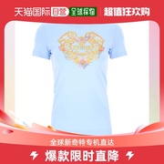 香港直邮VERSACE JEANS 女士浅蓝色圆领心形印花T恤 B2HWA7PD-304