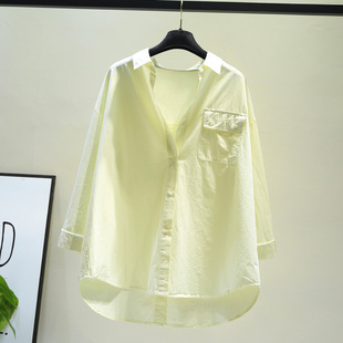 鹅黄色设计感不规则长袖棉布衬衫女秋季韩版文艺范轻奢宽松上衣潮