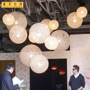 麻球吊灯客厅餐厅吧台创意艺术田园藤艺美式手工球形麻线led灯具