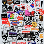70张潮牌logo贴纸创意潮流，涂鸦手机壳电脑装饰素材，手账拼贴防水图