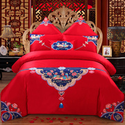 婚庆四件套大红色纯棉刺绣，新婚床品结婚六八十全棉床上用品4件套