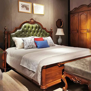 美式实木双人床主卧大床1.8米真皮软靠背床小户型卧室1.5米儿童床